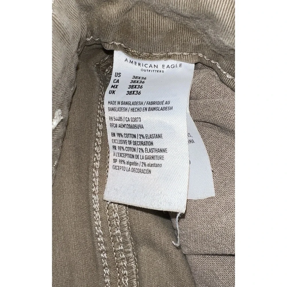 American Eagle Slim Straight Jeans Mens 38x36 Tan Stretch Flex